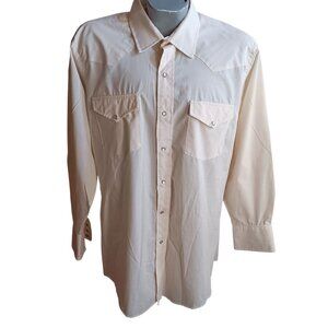 Vintage Western Shirt Large 17-34 Cream Dan River 1980's  Cowboy Snapper Mens
